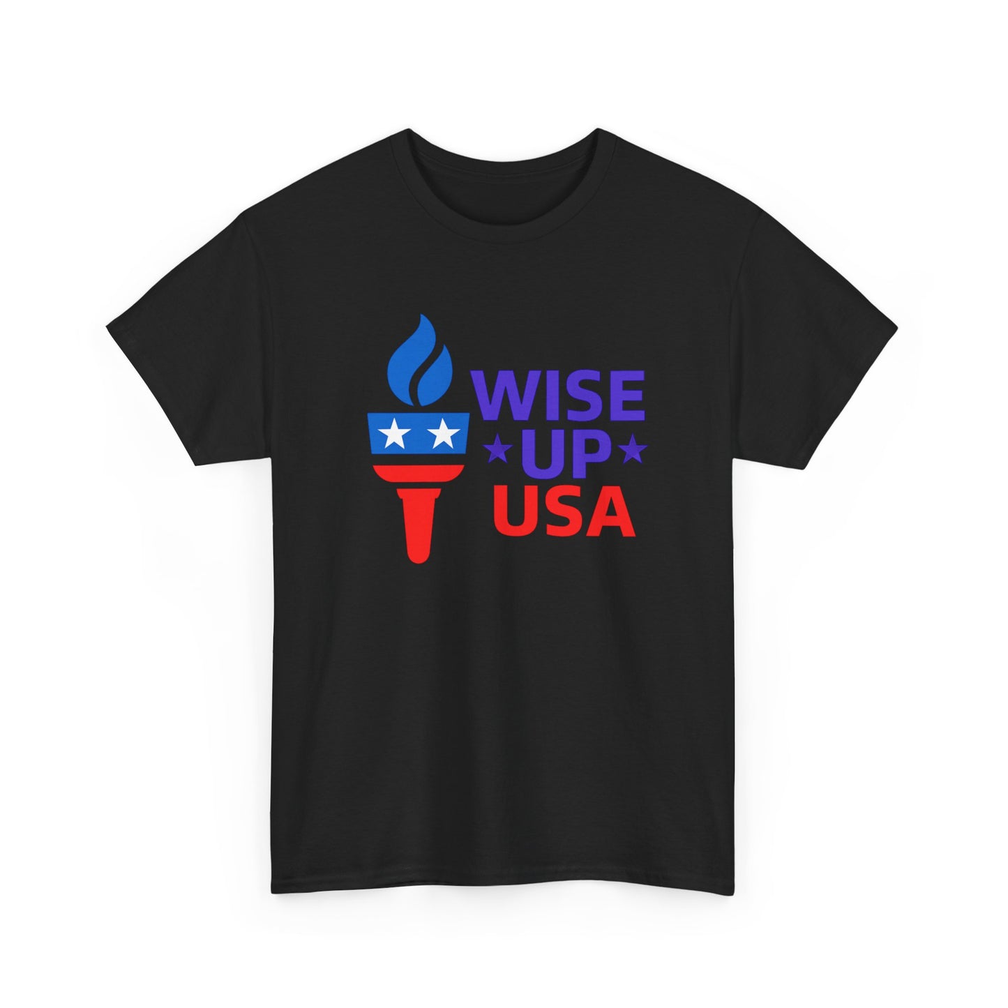 Unisex Heavy Cotton Tee with Patriotic 'Wise Up USA' Design, Independence Day Shirt, Election Day Apparel, USA Pride Tee, Gift for Activists