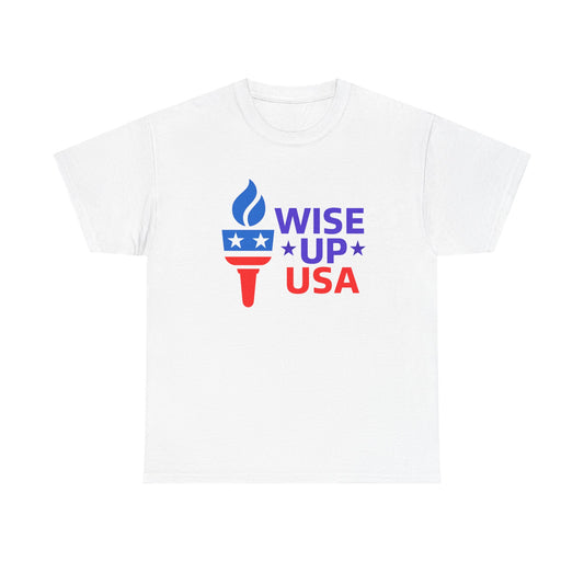 Unisex Heavy Cotton Tee with Patriotic 'Wise Up USA' Design, Independence Day Shirt, Election Day Apparel, USA Pride Tee, Gift for Activists