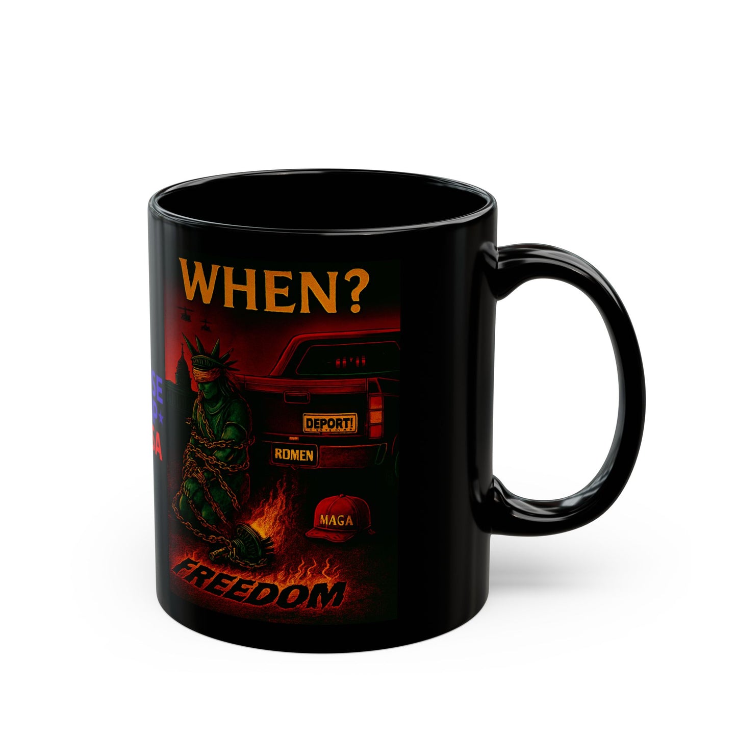 Stolen Liberty Black Mug for Patriots, Coffee Lovers, Drinkware, Gift for Political Activists, Stop Trump, 11oz & 15oz Sizes