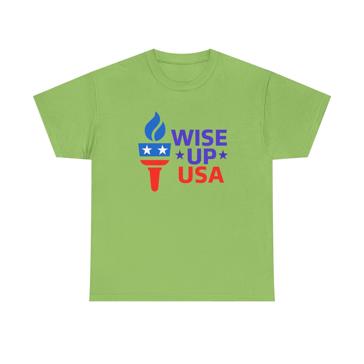 Unisex Heavy Cotton Tee with Patriotic 'Wise Up USA' Design, Independence Day Shirt, Election Day Apparel, USA Pride Tee, Gift for Activists