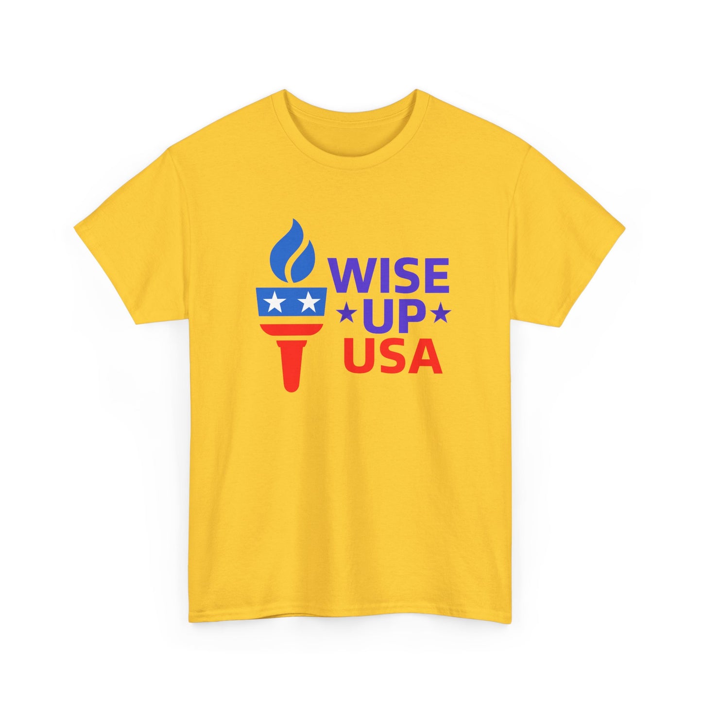 Unisex Heavy Cotton Tee with Patriotic 'Wise Up USA' Design, Independence Day Shirt, Election Day Apparel, USA Pride Tee, Gift for Activists