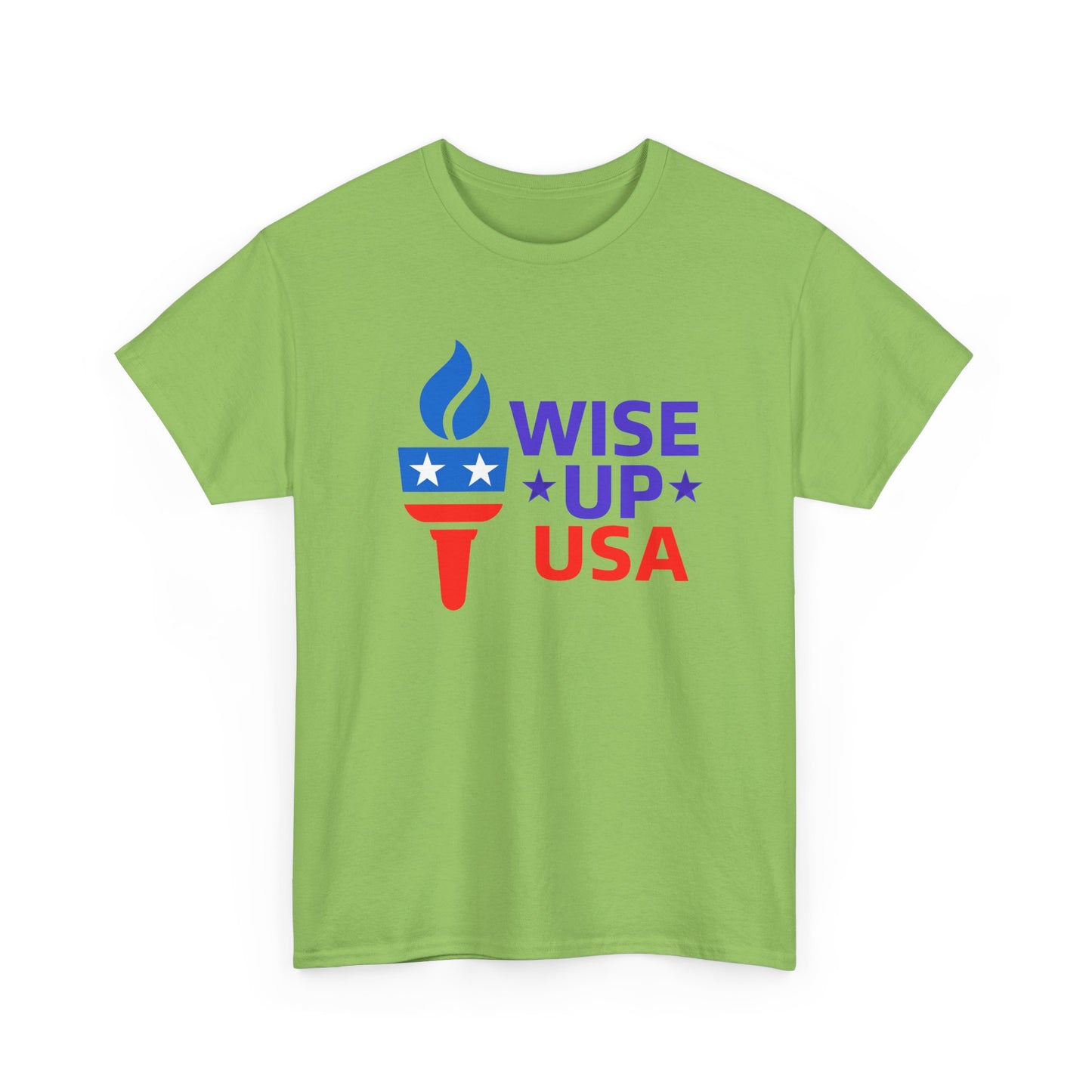 Unisex Heavy Cotton Tee with Patriotic 'Wise Up USA' Design, Independence Day Shirt, Election Day Apparel, USA Pride Tee, Gift for Activists