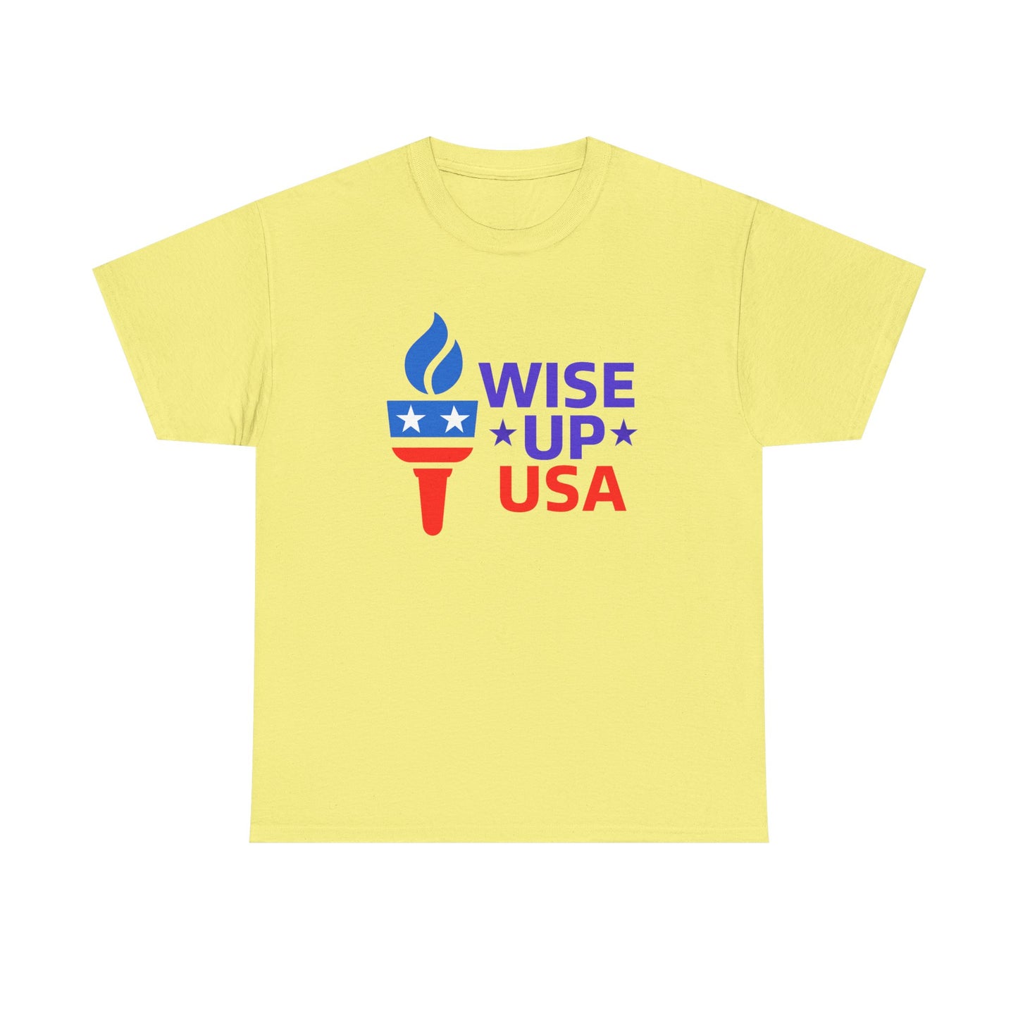 Unisex Heavy Cotton Tee with Patriotic 'Wise Up USA' Design, Independence Day Shirt, Election Day Apparel, USA Pride Tee, Gift for Activists