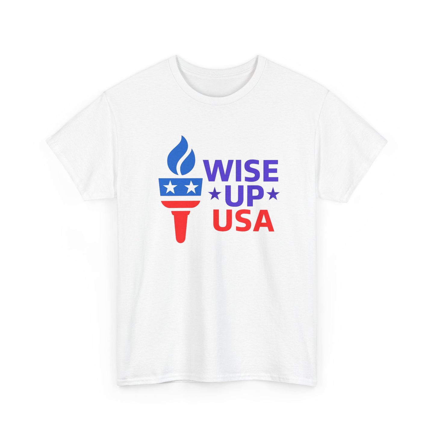 Unisex Heavy Cotton Tee with Patriotic 'Wise Up USA' Design, Independence Day Shirt, Election Day Apparel, USA Pride Tee, Gift for Activists