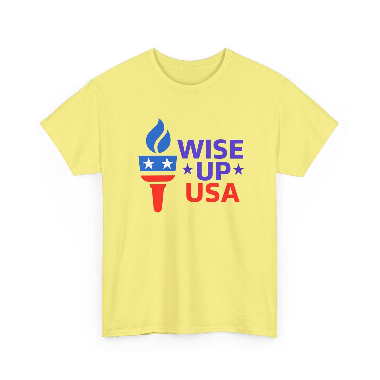 Unisex Heavy Cotton Tee with Patriotic 'Wise Up USA' Design, Independence Day Shirt, Election Day Apparel, USA Pride Tee, Gift for Activists
