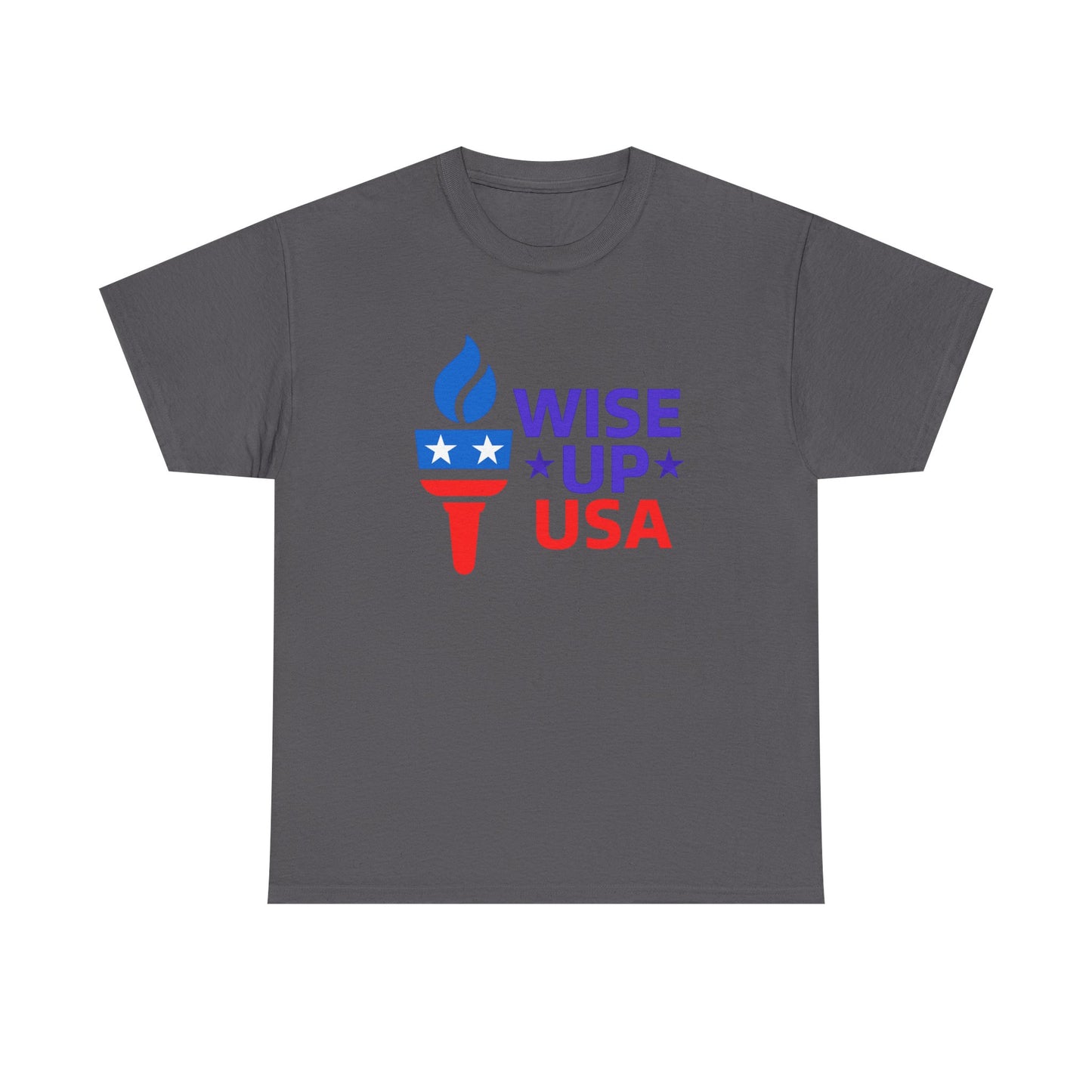 Unisex Heavy Cotton Tee with Patriotic 'Wise Up USA' Design, Independence Day Shirt, Election Day Apparel, USA Pride Tee, Gift for Activists