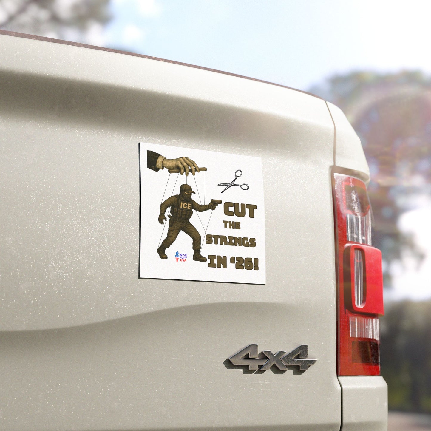 Cut the Strings in '26. Political Car Magnets, USA, Fun Vehicle Accessory, Gift for Activists, Wise Up USA, Midterm Elections