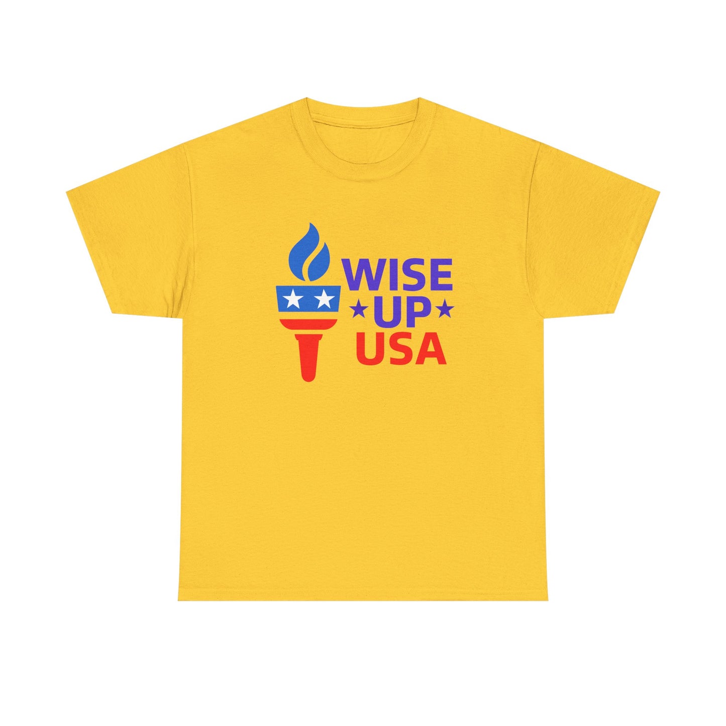 Unisex Heavy Cotton Tee with Patriotic 'Wise Up USA' Design, Independence Day Shirt, Election Day Apparel, USA Pride Tee, Gift for Activists