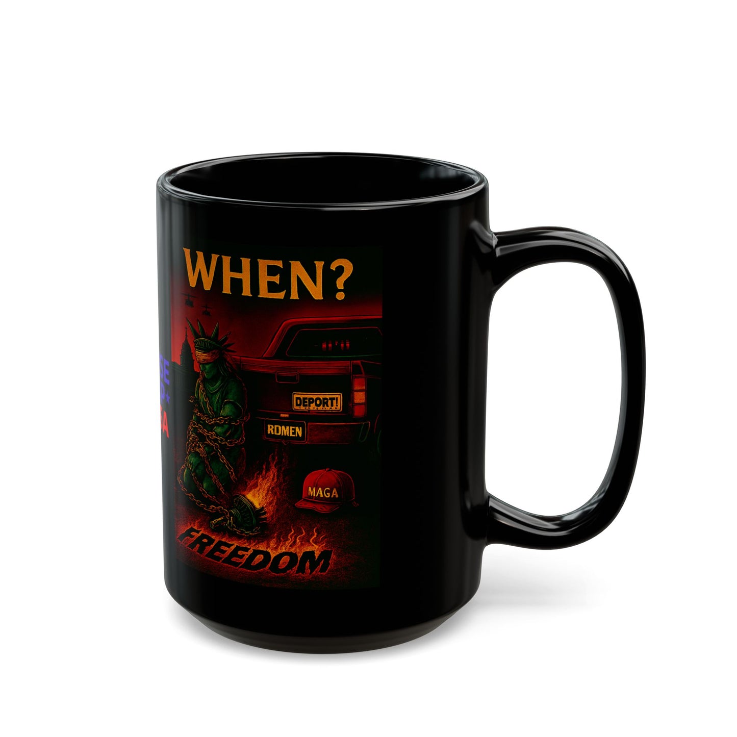 Stolen Liberty Black Mug for Patriots, Coffee Lovers, Drinkware, Gift for Political Activists, Stop Trump, 11oz & 15oz Sizes