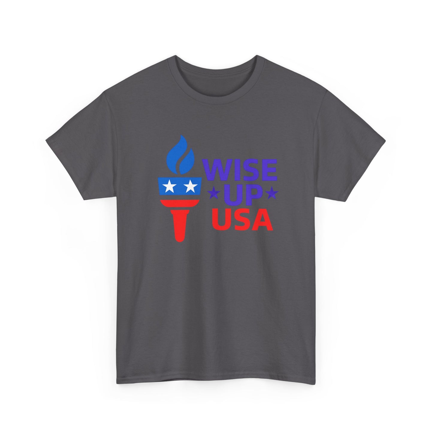 Unisex Heavy Cotton Tee with Patriotic 'Wise Up USA' Design, Independence Day Shirt, Election Day Apparel, USA Pride Tee, Gift for Activists