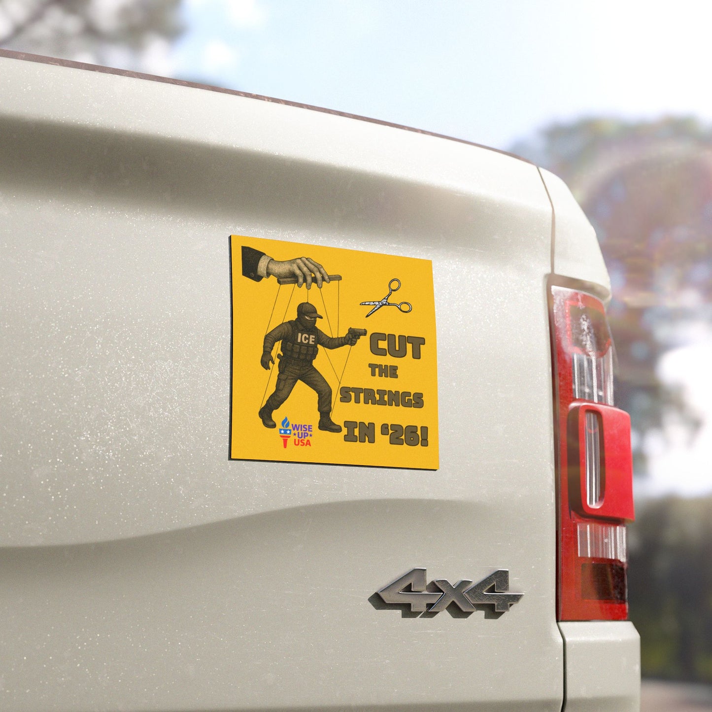 Political Car Magnets - Cut the Strings '26, Election Decor, Wise Up USA, Fun Vehicle Accessory, Gift for Activists, Midterms 26, Puppet