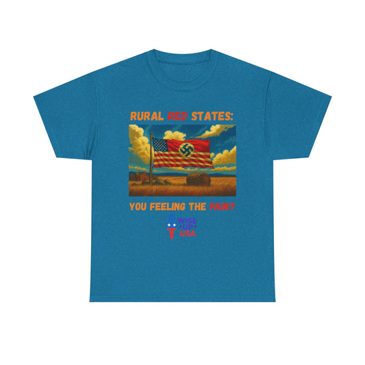 Unisex Heavy Cotton Tee with Red State Pain Design, Election Day Apparel, Tariffs bankrupt Farms, Activists, Midterm 26, Revolution