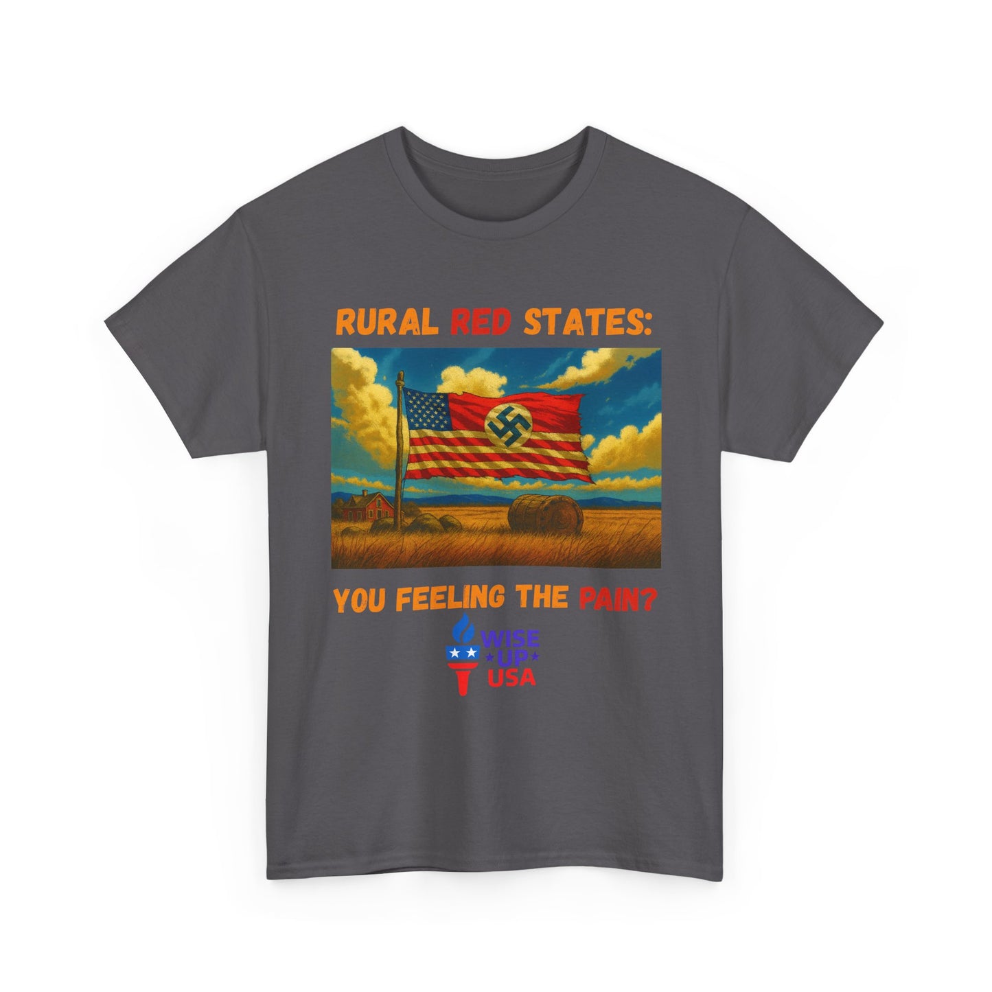 Unisex Heavy Cotton Tee with Red State Pain Design, Election Day Apparel, Tariffs bankrupt Farms, Activists, Midterm 26, Revolution