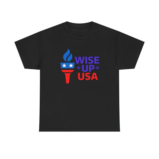 Unisex Heavy Cotton Tee with Patriotic 'Wise Up USA' Design, Independence Day Shirt, Election Day Apparel, USA Pride Tee, Gift for Activists